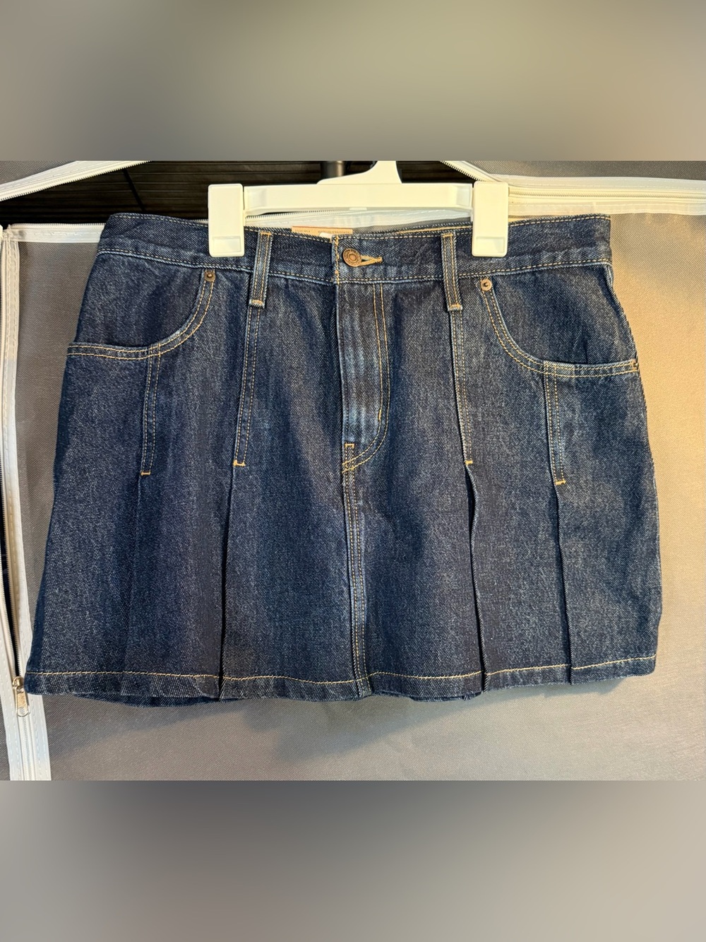 Levi's Dark Blue Pleated Denim Mini Skirt